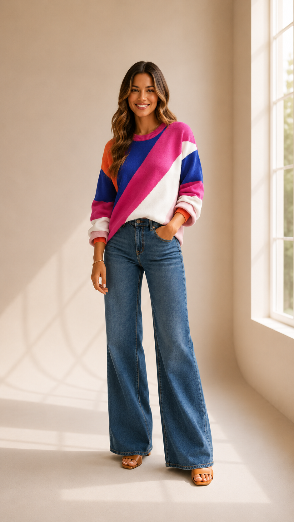 Elise | Pull tricoté colorblock pour femme