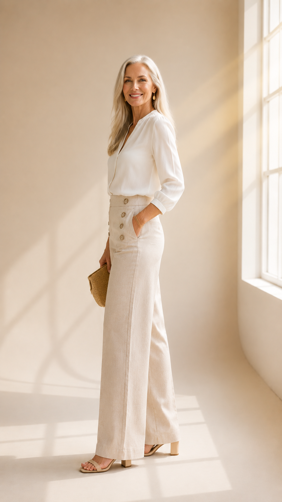 Nathalie | Pantalon élégant à jambes larges et boutons