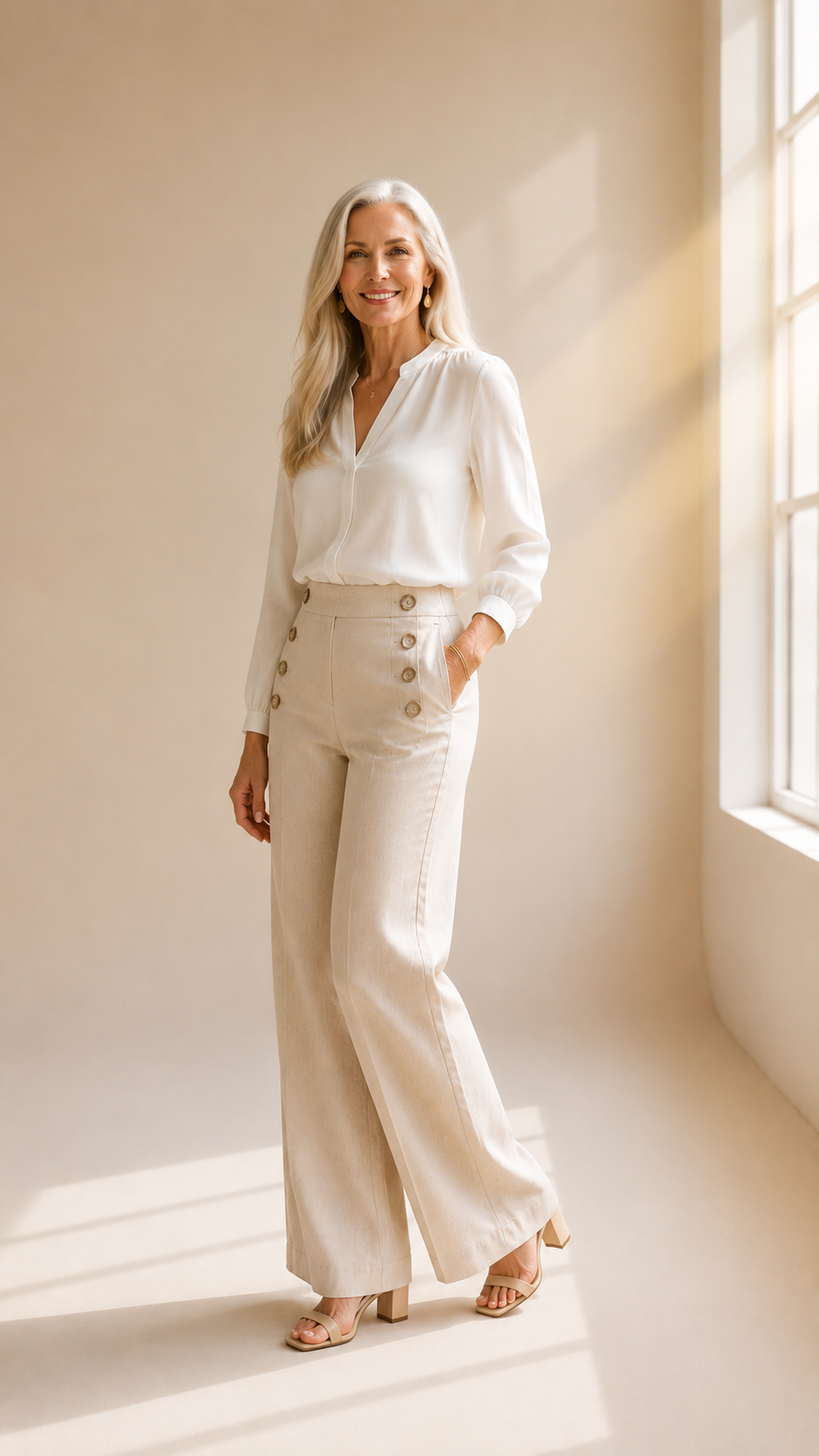 Nathalie | Pantalon élégant à jambes larges et boutons
