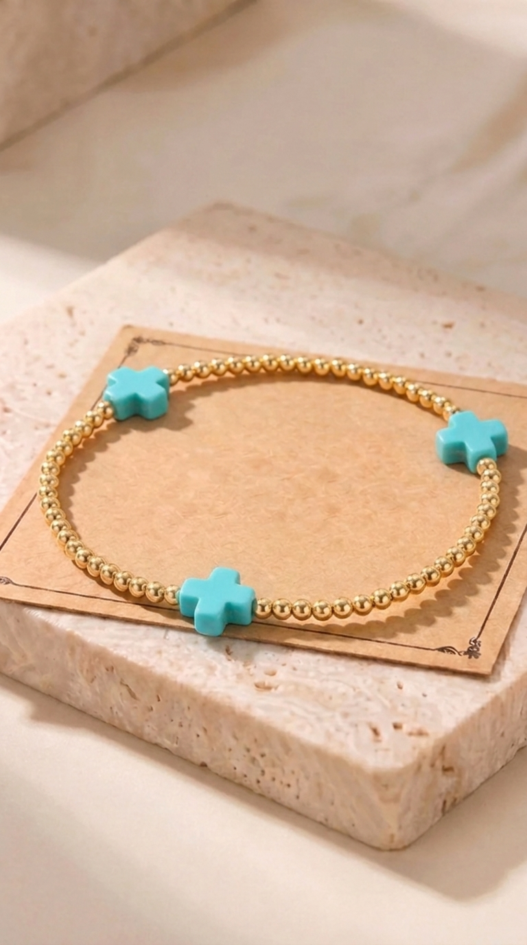 Élise | Bracelet Fin Doré avec Croix Colorée