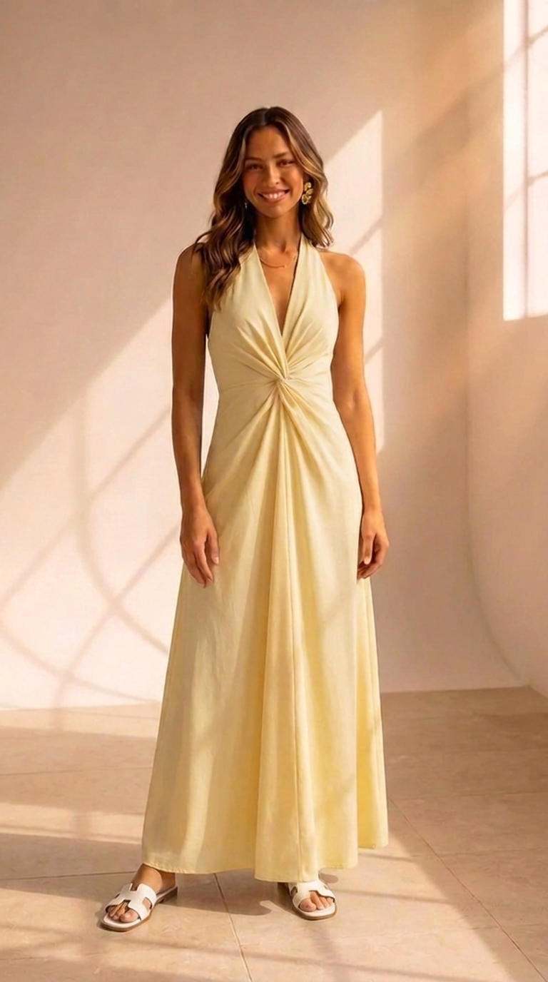 Solène | Robe Longue Plissée Dos Nu