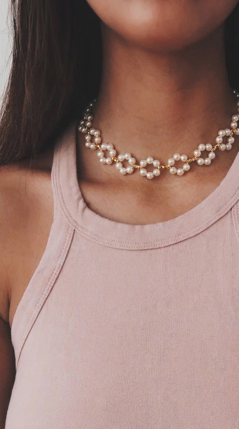 Fleur | Collier doré fleurs & perles