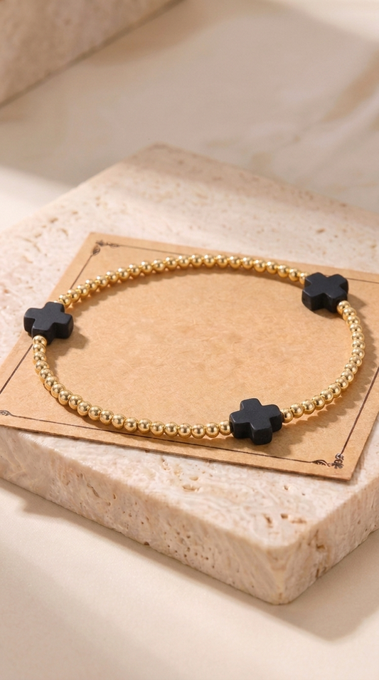 Élise | Bracelet Fin Doré avec Croix Colorée