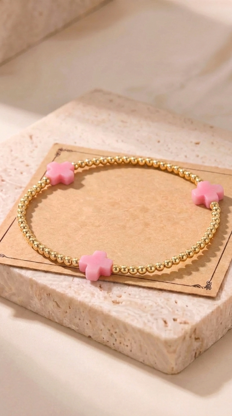 Élise | Bracelet Fin Doré avec Croix Colorée