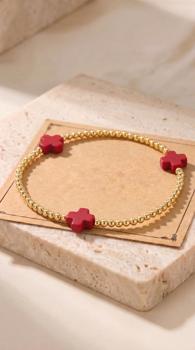Élise | Bracelet Fin Doré avec Croix Colorée