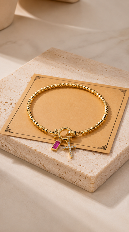 Élora | Bracelet Croix Élégance Dorée
