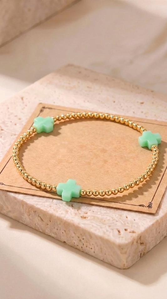 Élise | Bracelet Fin Doré avec Croix Colorée